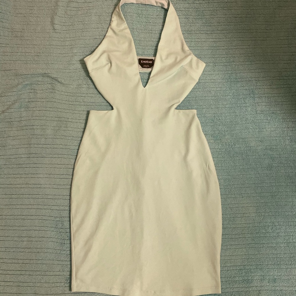 Bebe cut out sky blue halter dress
